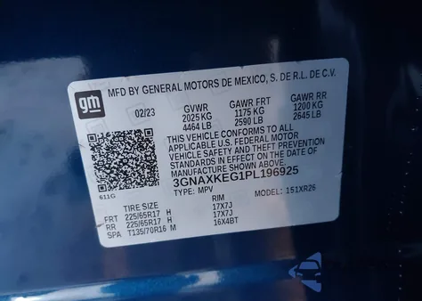 2023 Chevrolet Equinox Fwd Lt из США, поврежденный, VIN 3GNAXKEG1PL196925